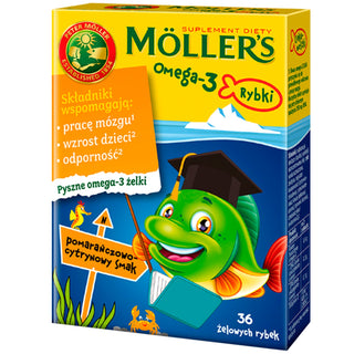 Nahrungsergänzungsmittel mit Omega-3-Fettsäuren Fisch mit Orangen-Zitronengeschmack Moller's 36 Gelees