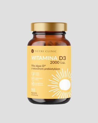 Natürliches Vitamin D3 aus Algen mit natürlichem Präbiotikum und Kurkuma Nutri Clinic 90 Kapseln