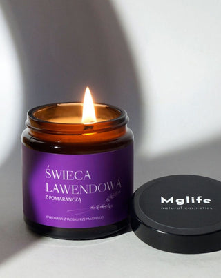 Lavendel mit orangefarbener Rübenwachskerze mit Docht aus 100% Mglife Baumwolle