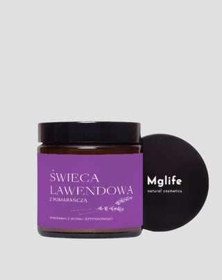 Lavendel mit orangefarbener Rübenwachskerze mit Docht aus 100% Mglife Baumwolle