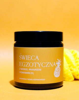 Exotische handgefertigte Rübenkerze mit dem Duft von Mango, Ananas und Mglife-Orange