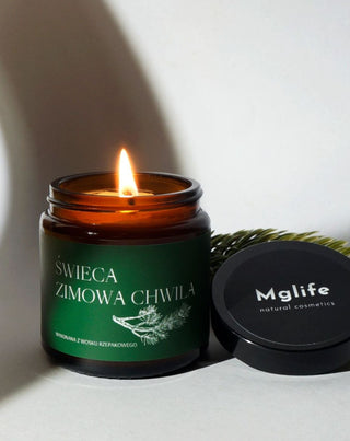 Vegane Rübenkerze Wintermoment mit dem Duft von Kiefer, Zeder und Bernstein 120 ml MgLife