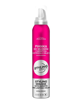 Feuchtigkeitsspendendes rosa extra starkes Haarmousse mit Keratin-Styling-Effekt Joanna