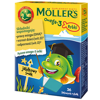 Nahrungsergänzungsmittel mit Omega-3-Fettsäuren Moller's Apfelgeschmack Fisch 36 Gelees