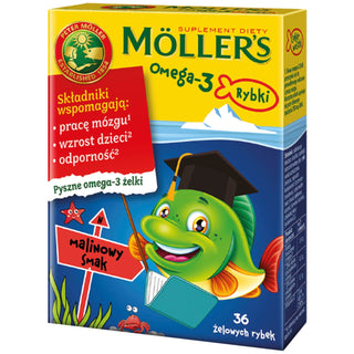 Nahrungsergänzungsmittel mit Omega-3-Fettsäuren Moller's Himbeer-Fisch 36 Gelees