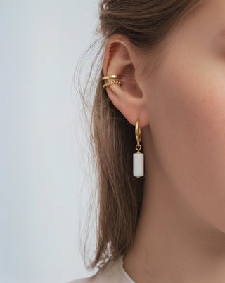 Vergoldete Ohrringe mit Natursteinen weißer Jade Ohrring-Set Mys