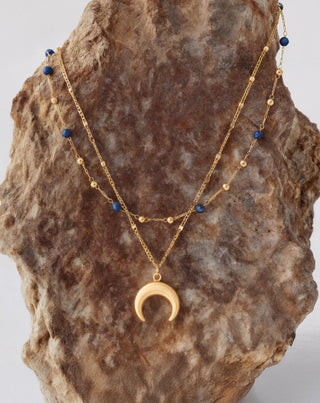 Vergoldete Lapislazuli-Halskette aus Naturstein mit Mondsichel Mys