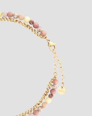 Vergoldetes Edelstahl-Knöchelarmband mit rosa und Zitronenjade Mys_2