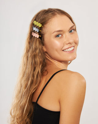 Set gewellter Haarspangen - grün, schwarz, rosa Twisty 3 Stück