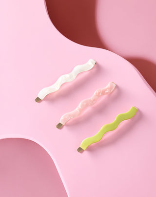 Set gewellte Haarnadeln - Perle, grün, rosa Twisty 3 Stück