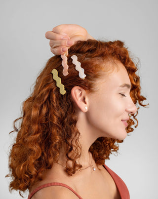Set gewellte Haarspangen - grün, rosa, Perle, Twisty, 3 Stück