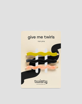 Set gewellte Haarnadeln - grün, schwarz, rosa Twisty 3 Stück