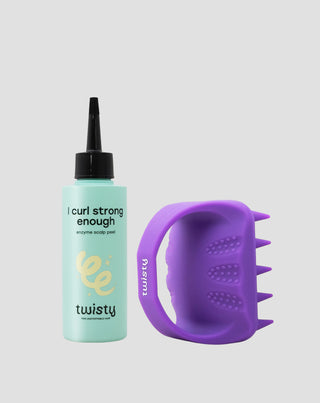 Silikonisches Massagegerät-Set + Enzympeeling zur Reinigung und Stimulierung der Mikrozirkulation der Kopfhaut Twisty