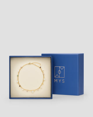 Knöchelarmband aus vergoldetem Edelstahl mit Achat, Maifan, Jaspis und Aventurin Mys