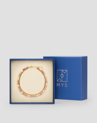 Knöchelarmband aus vergoldetem Edelstahl mit rosa Jade und Zitrone