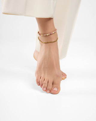 Knöchelarmband aus vergoldetem Edelstahl mit rosa und zitronengelbem Mys_1