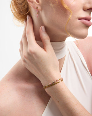 Vergoldetes Edelstahlarmband mit rosa und zitronengelber Jade Mys_2