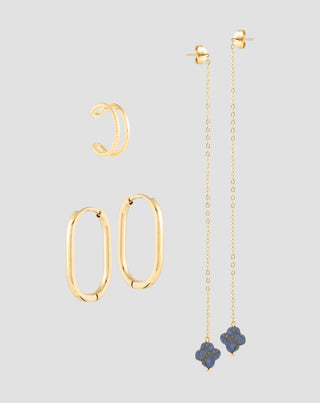 Mys_4 Ohrring-Set aus vergoldetem Edelstahl mit Lapislazuli