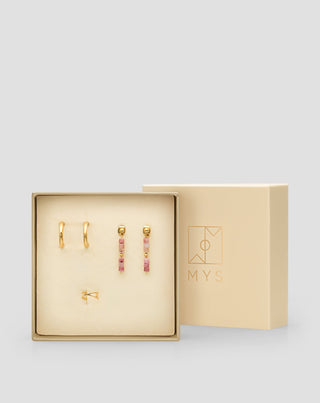 Mys vergoldeter Edelstahl-Ohrring-Set aus rosa Jade