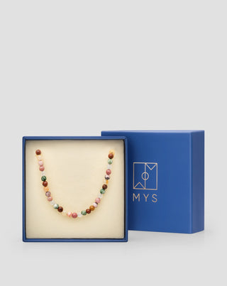 Vergoldete Brillenkette mit Achat, Maifan, Jaspis und Aventurin Mys