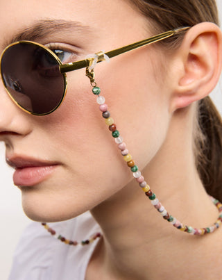 Vergoldete Brillenkette mit Achat, Maifan, Jaspis und Aventurin Mys_1