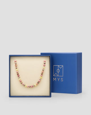 Vergoldete Brillenkette mit rosa und zitronengelbem Mys_1