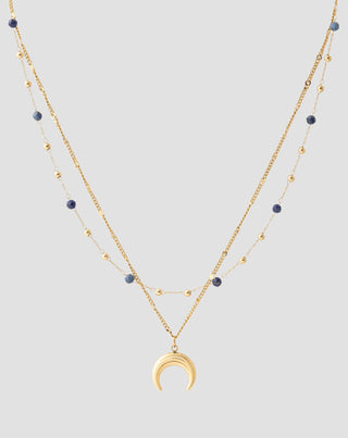 Halskette aus vergoldetem Edelstahl mit Mondsichel und Lapislazuli Mys_3