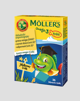 Nahrungsergänzungsmittel mit Omega-3-Fettsäuren Moller's Apfelgeschmack Fisch 36 Gelees - 1