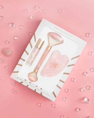 Gesichtsroller + Gua Sha Teller + Roll-on-Flasche Rosenquarz-Beauty-Set Crystallove - 2