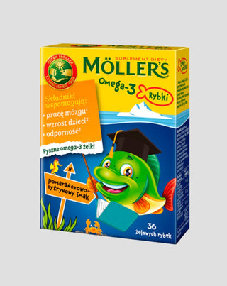 Nahrungsergänzungsmittel mit Omega-3-Fettsäuren Fisch mit Orangen-Zitronengeschmack Moller's 36 Gelees - 1
