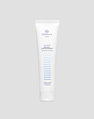 Gesichtspeeling für zu Akne neigende Haut mit Niacinamid, Panthenol, BHA und Mikrogranulaten Anti-Acne Orphica Clinic 100 ml